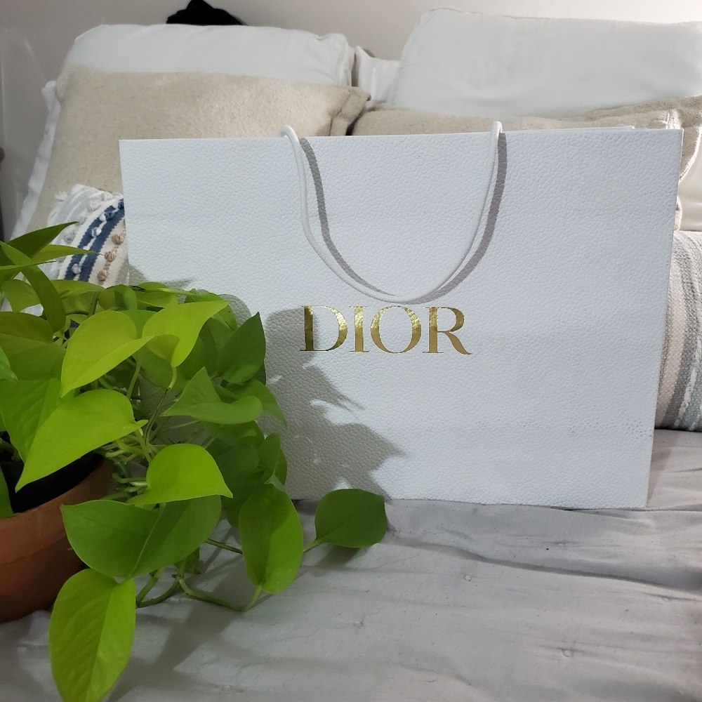 DIOR Original Gold Print White Marbled Shopping Bag